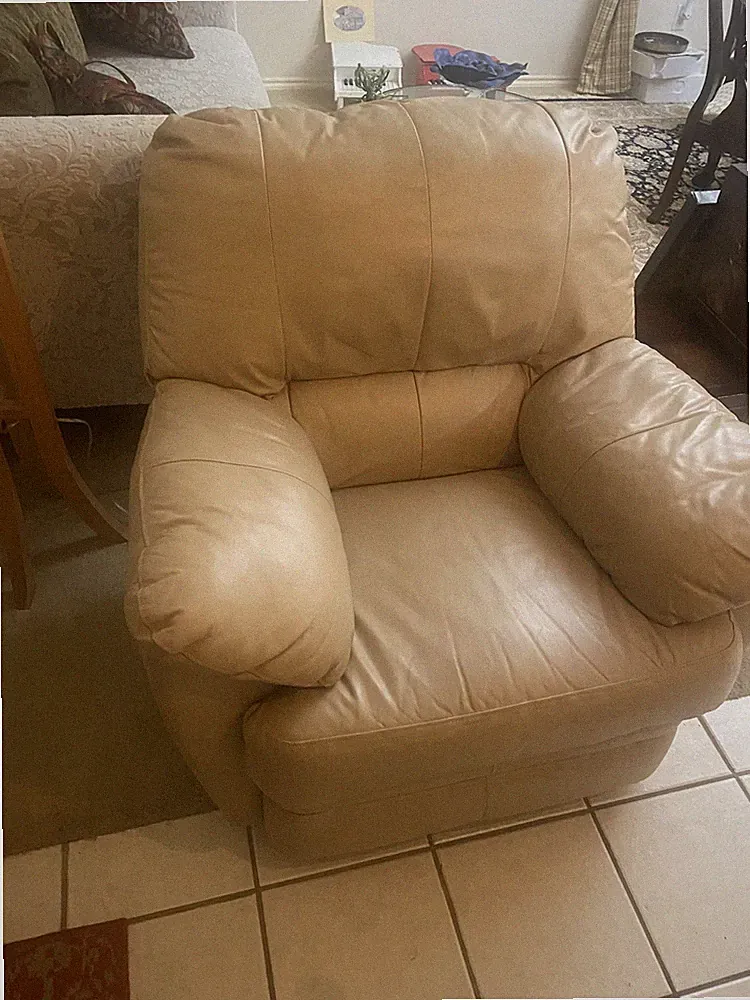 Ashley tan leather recliner and rocker great condition no kids
