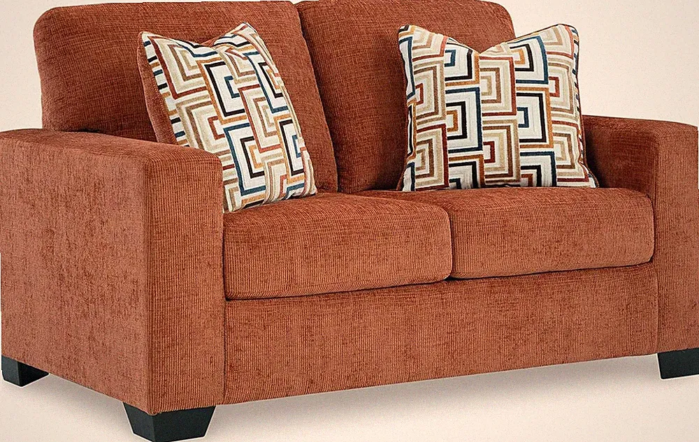 Signature Design by Ashley Aviemore Casual Loveseat with 2 Accent Pillows, Orang