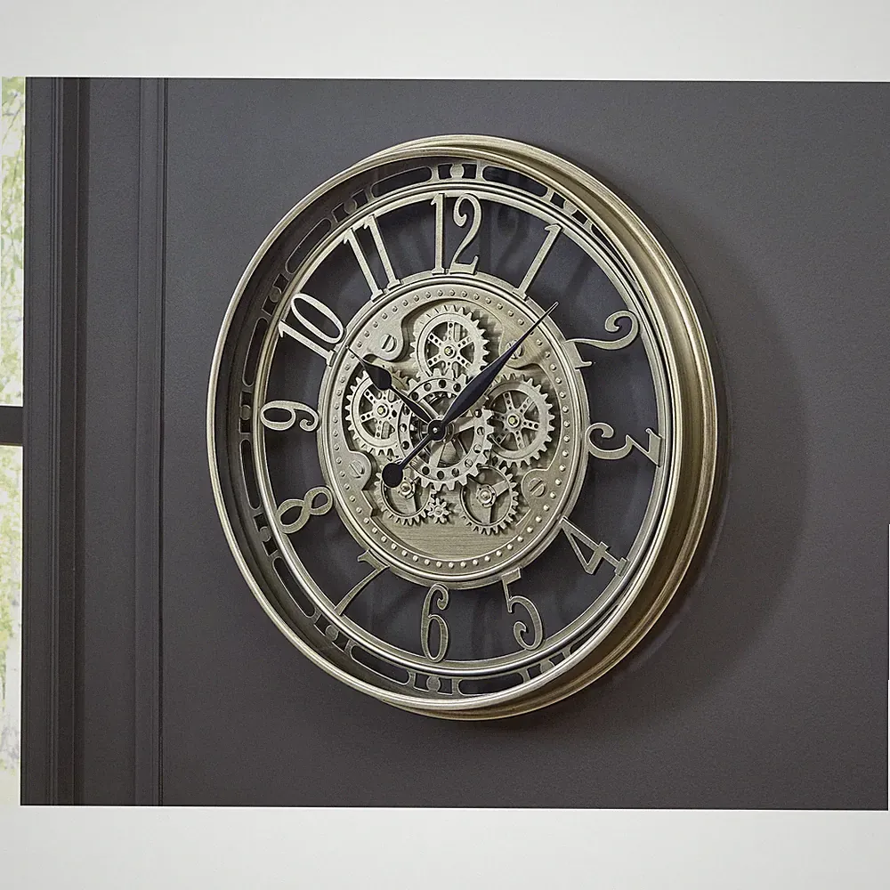 Signature Design by Ashley Gilover Wall Clock, Vintage Gear Design, Champagne