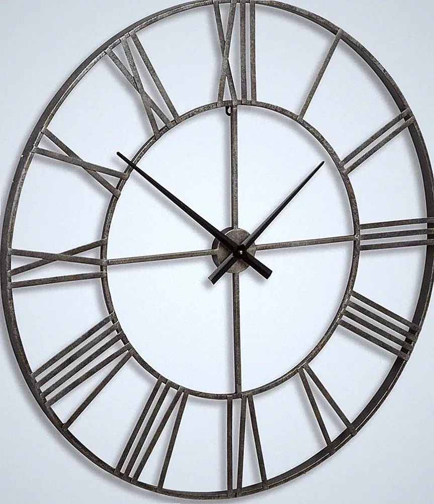 Signature Design by Ashley Paquita Vintage Roman Numeral Round Wall Gray
