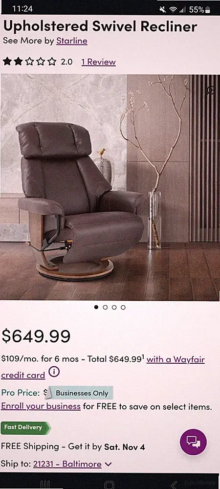 Starline Turin Brown Swivel Recliner, brand new in box Ashley Furniture